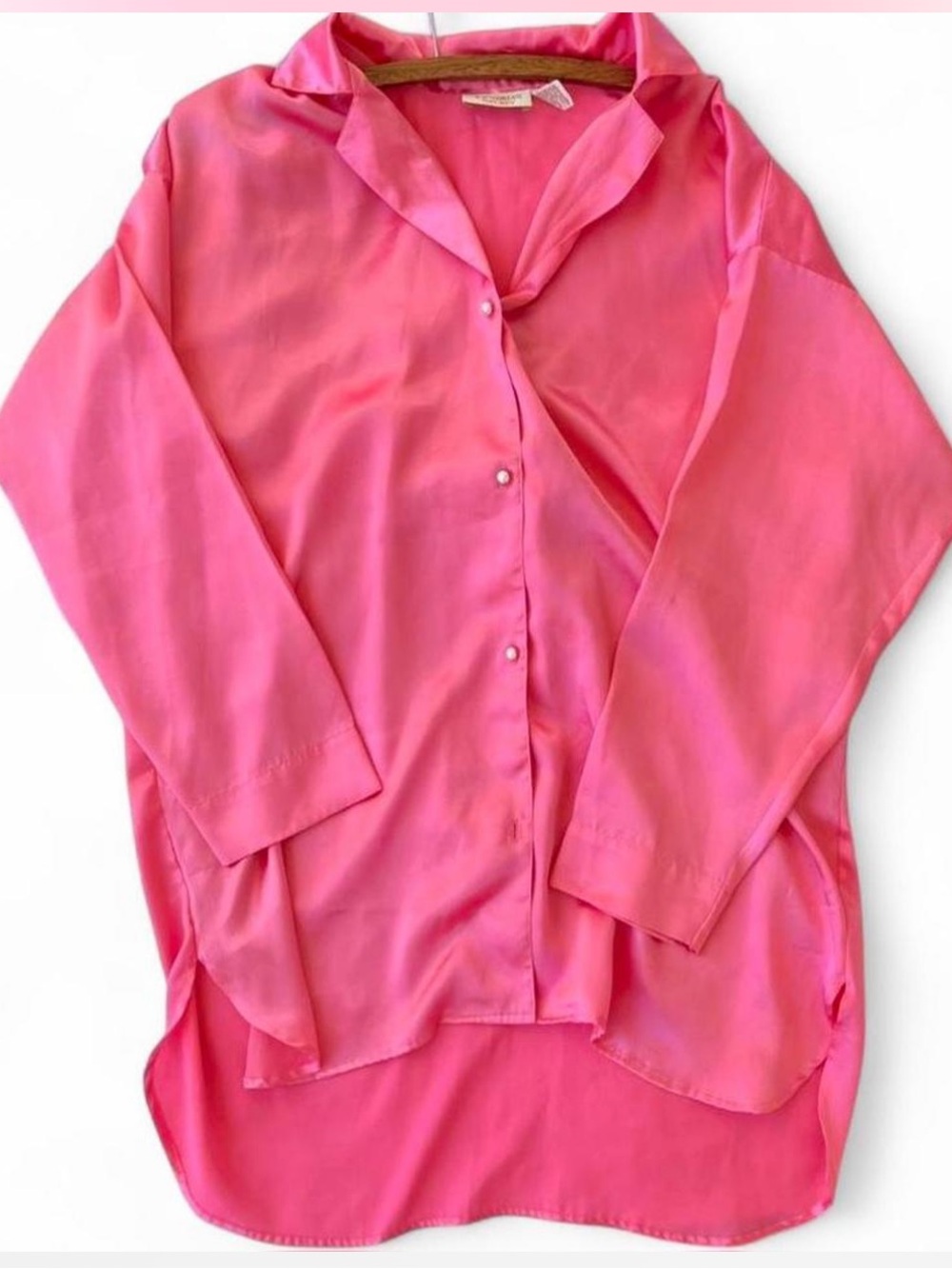 Vintage Victoria’s Secret Pink Satin Sleep Button Down Shirt Dress Size M/L